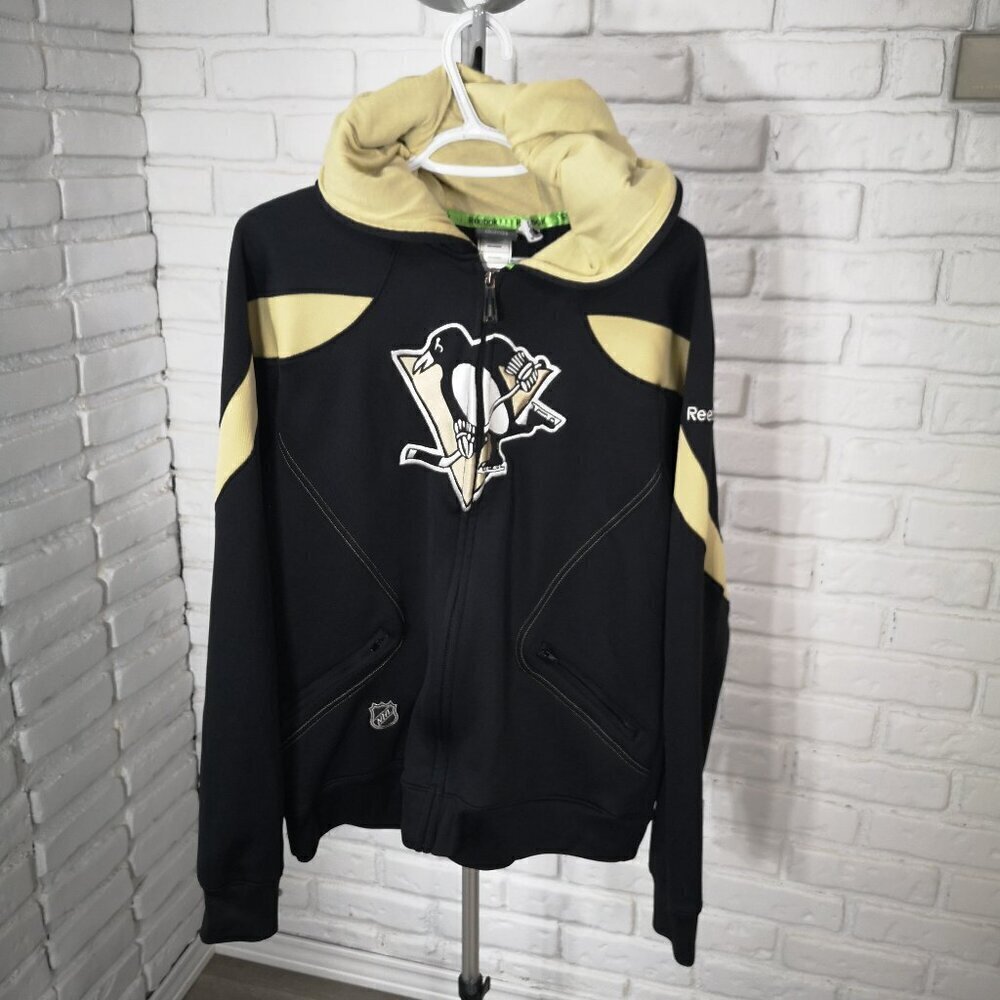 Reebok NHL Center Ice Men's Size Med. Full Zip Pittsburg Penguins Black Hoodie
